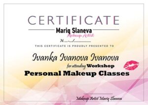 Сертификат на Дълголетие за курс грим Workshop